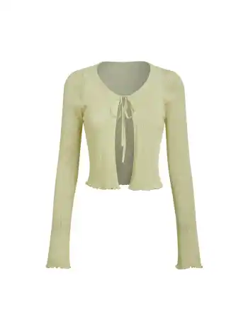 Strickjacke mit Salatrand und Krawattenverschluss vorne