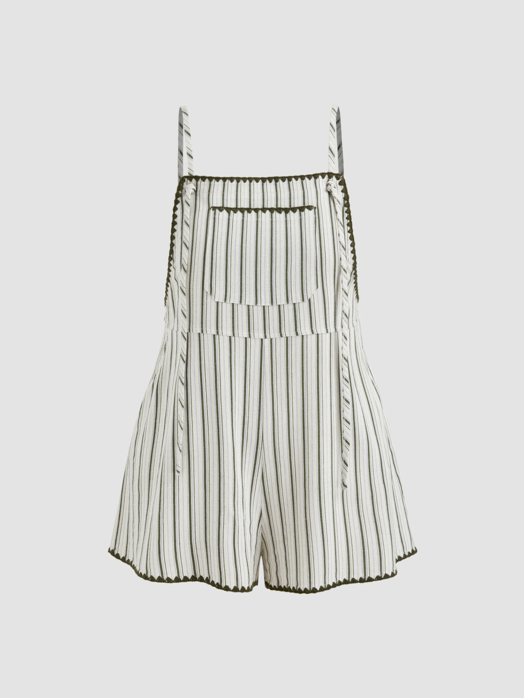 Linen-blend Square Neck Stripe Pocket Romper Curve & Plus