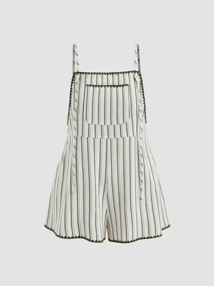 Denim Polka Dot Buckle Up Pleated Romper Curve & Plus