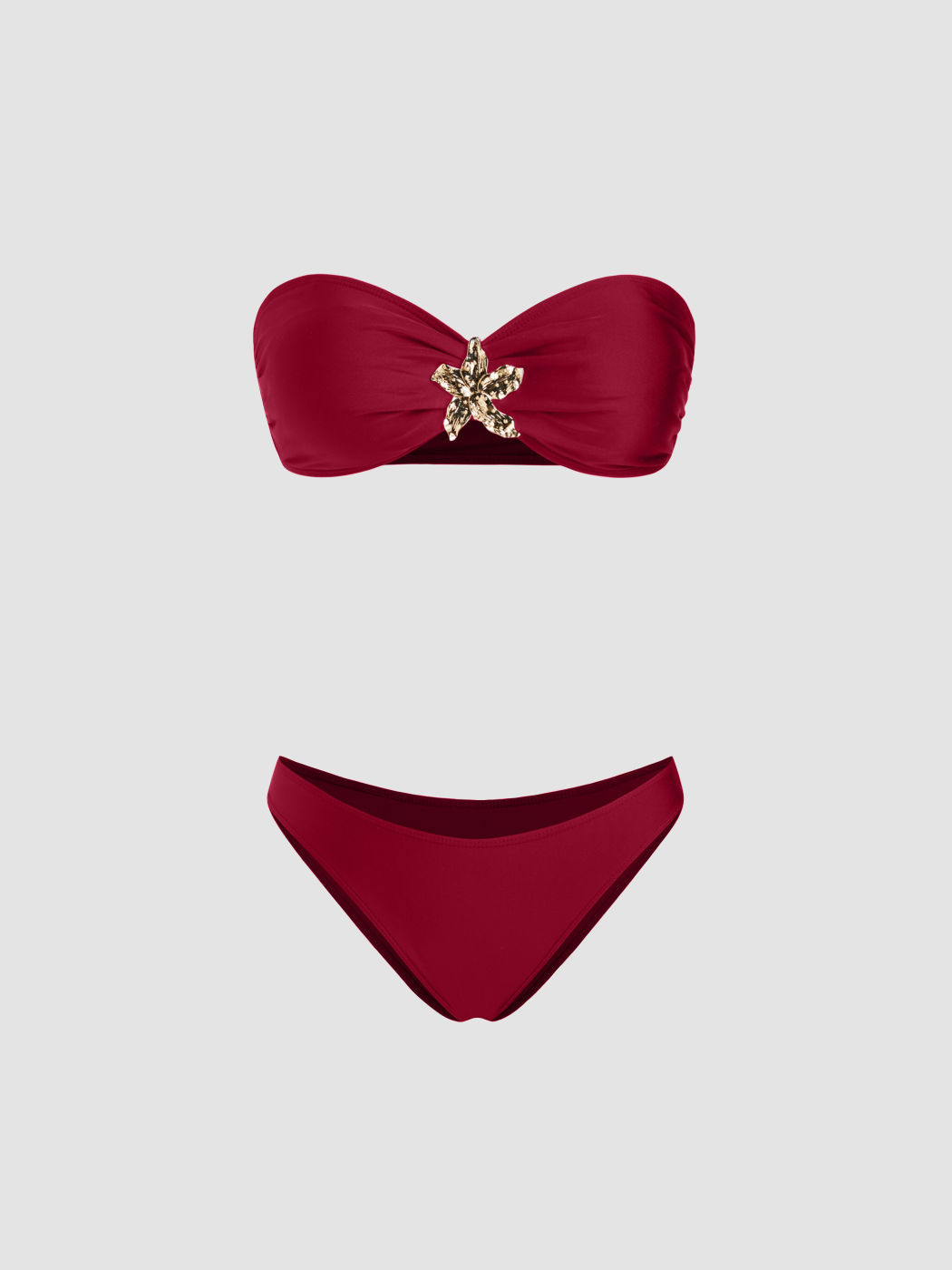 Flower Detail Bandeau Cheeky Bikini Set With Cover Up Skirt