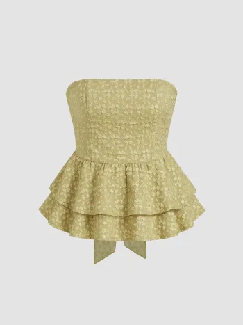 Top Bandeau en Jacquard avec Nœud Papillon et Volants Superposés