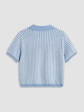 Knit Polo Striped Oversized Short Sleeve Top Curve & Plus