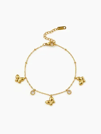 18K vergoldete, edelstahlverarbeitete Armband mit Schmetterling- und Rheinstein-Design