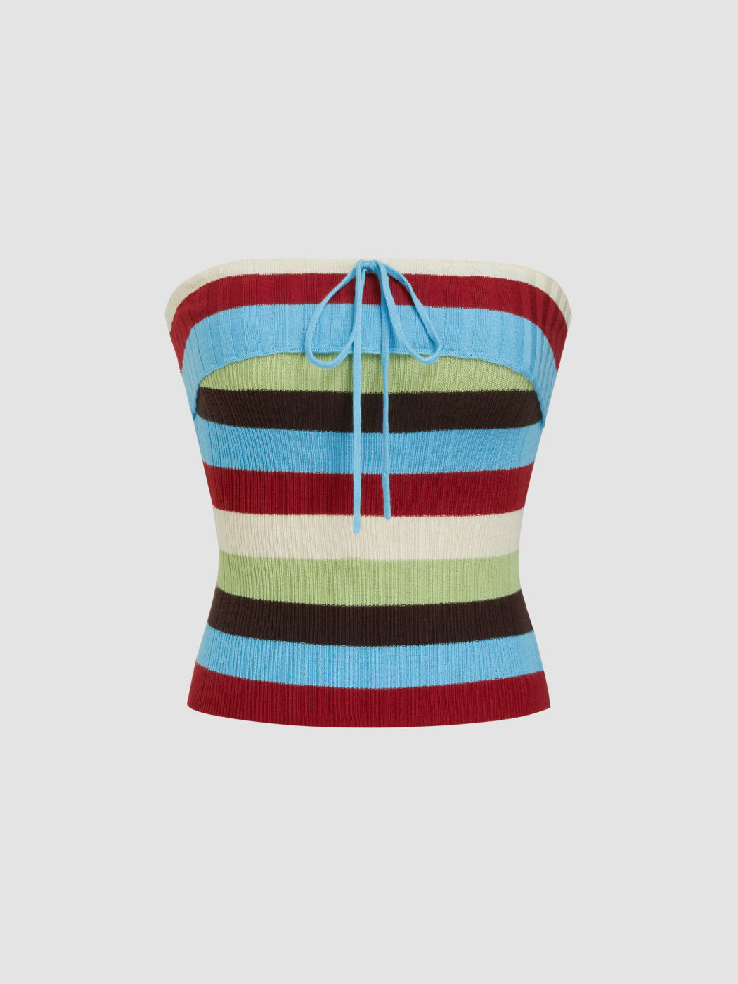 Strickiges gestreiftes Farbblock-Knoten-Crop-Bandeau-Top
