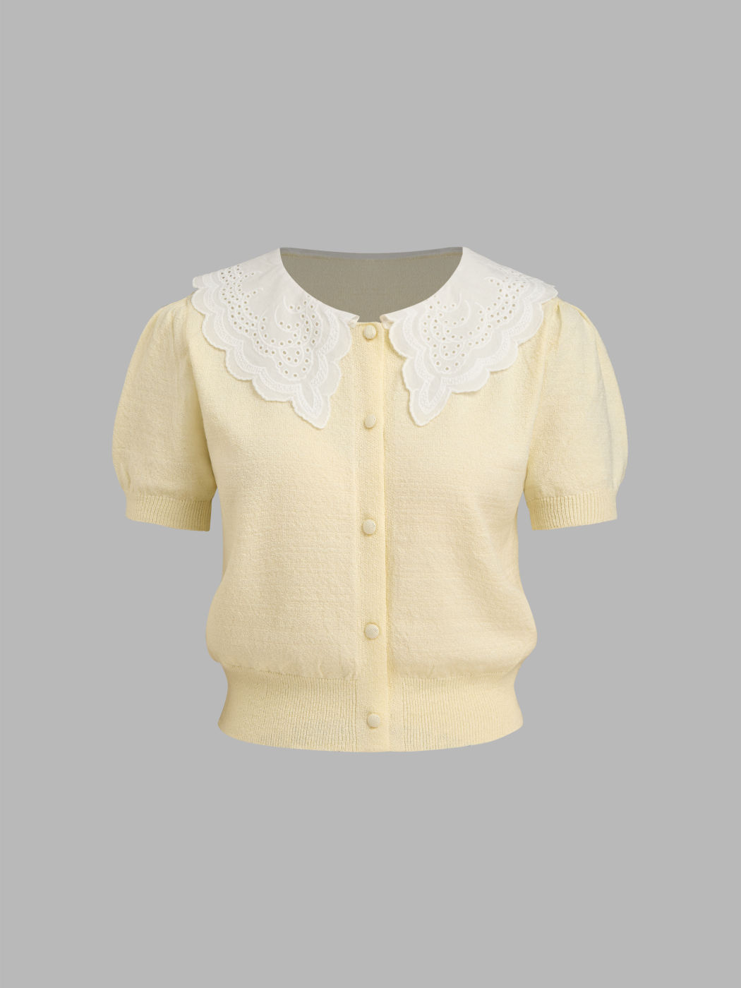 Knit Broderie Anglaise Doll Collar Cardigan