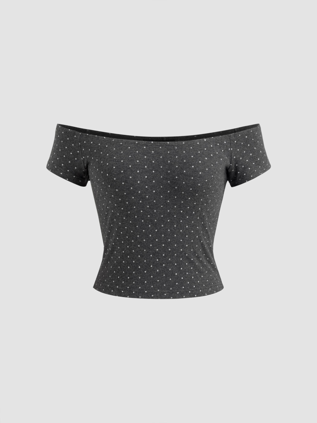 Cotton-blend Off-shoulder Polka Dot Tee