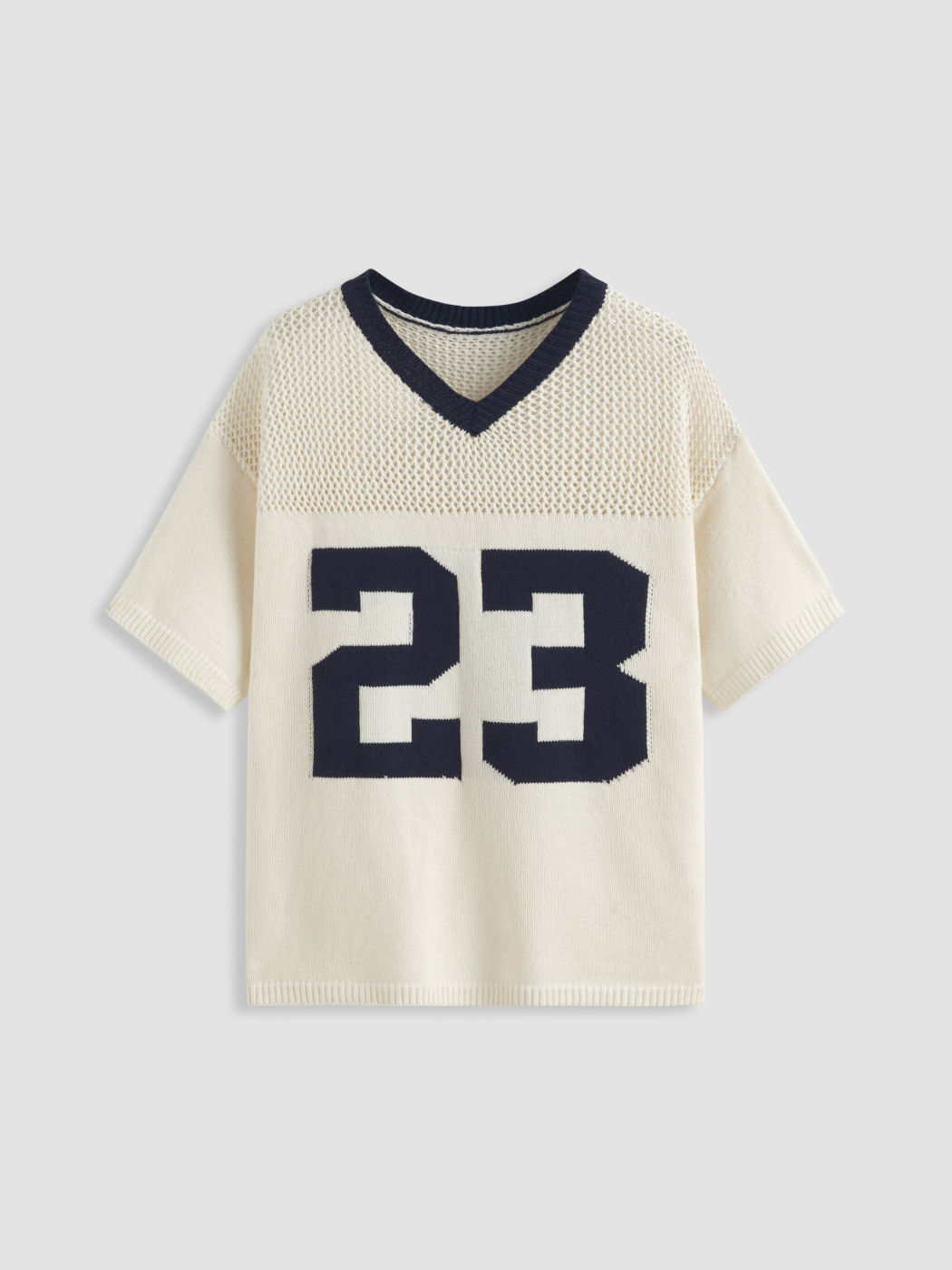 Knit V-neck 23 Hollow Out Short Sleeve Top