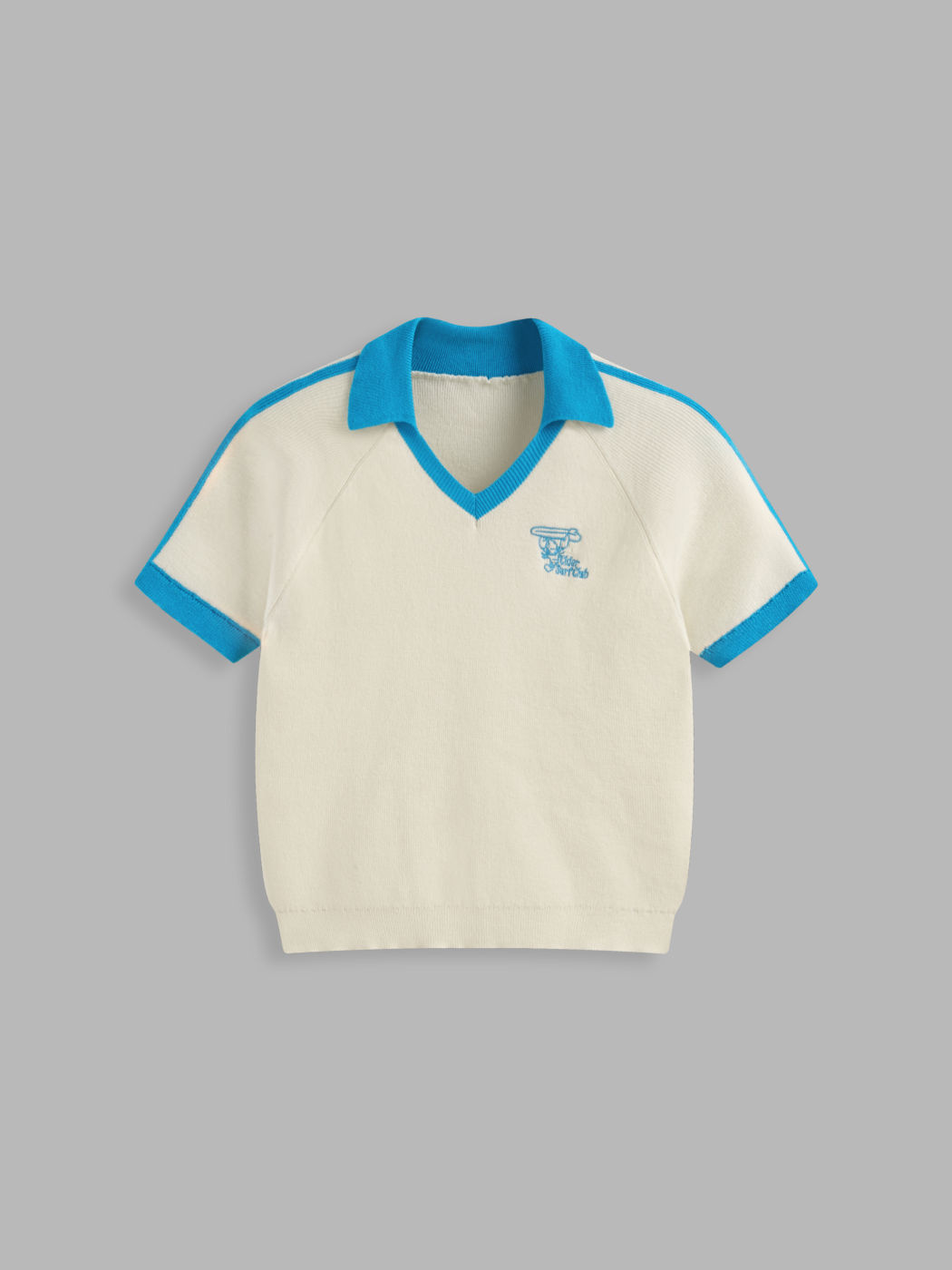 Knit Polo Contrasting Binding Mid-length Sleeve Top