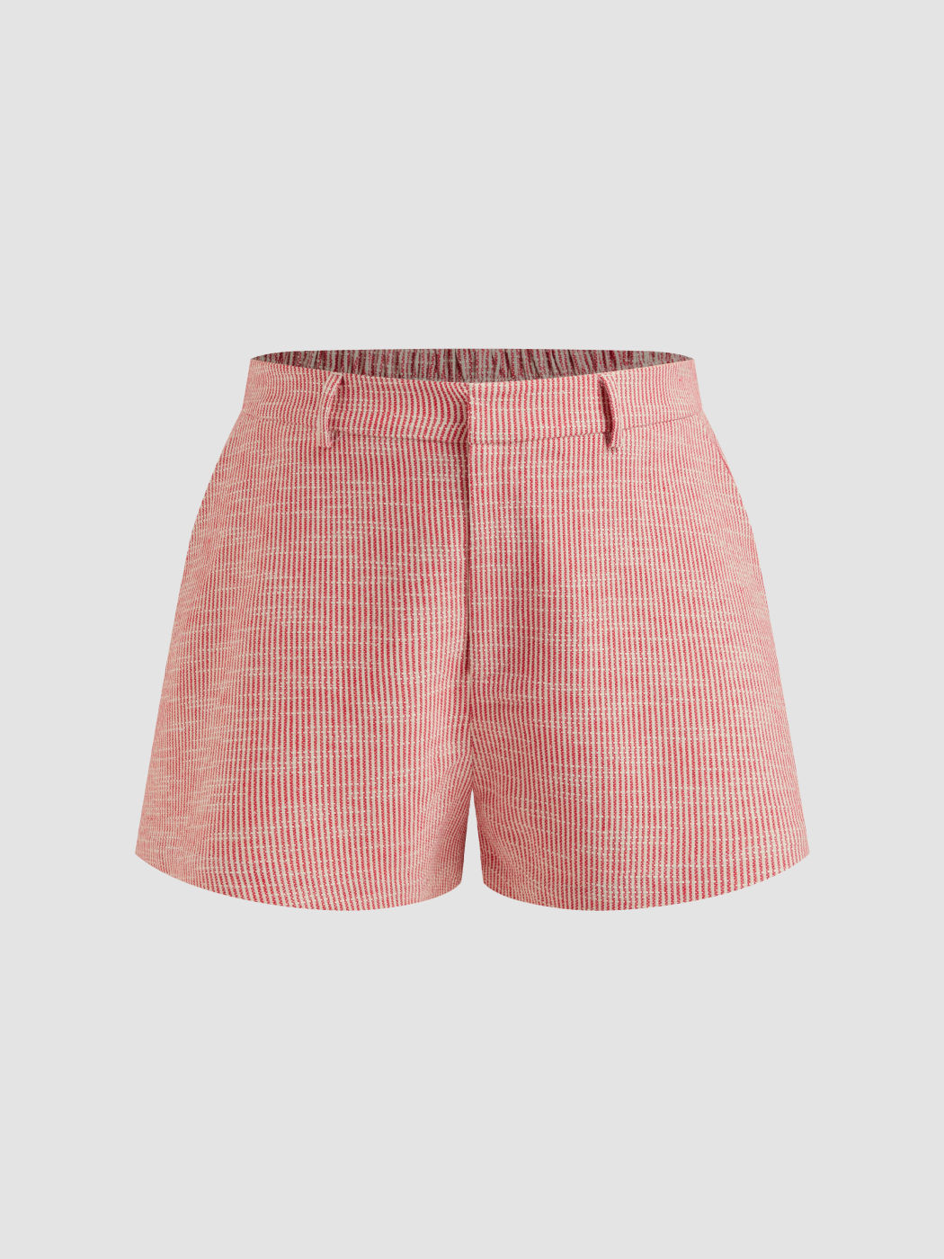 Pantaloncini curvi e taglie forti a righe in misto lino a vita media con elastico in vita