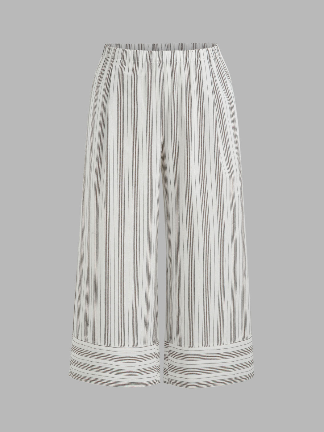 Pantaloni Curvy & Plus a Righe a Vita Media con Elastico in Vita in Misto Lino
