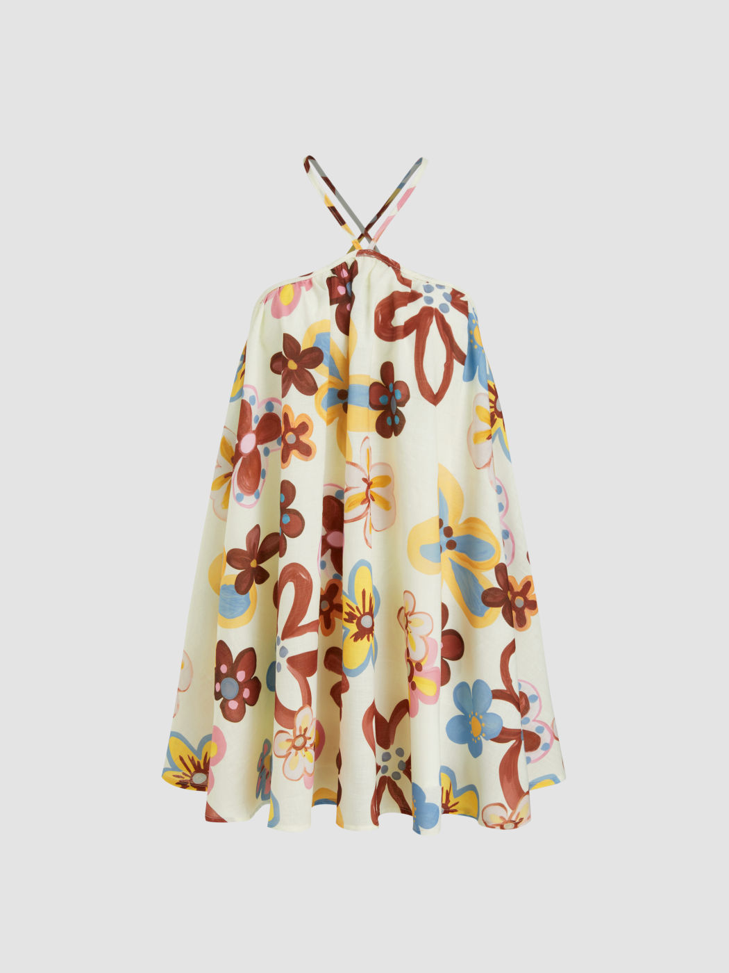 Halter Neckline Floral Criss Cross Oversized Mini Dress