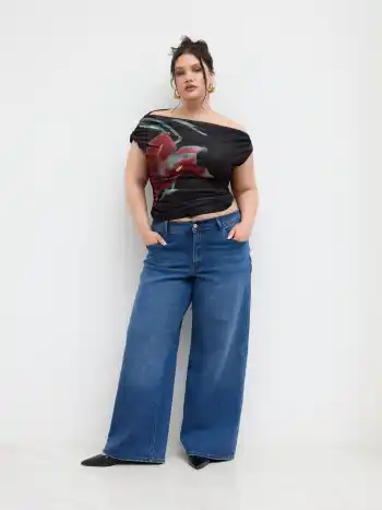 Mesh Asymmetrical Neck Floral Ruched Top
