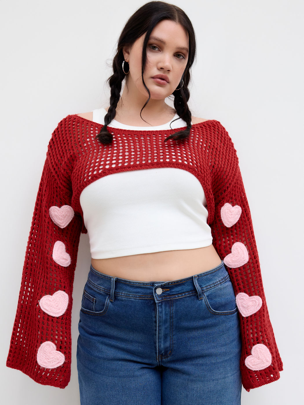 Maglia Girocollo con Cuore Intagliato e Coprispalle, Esalta le Curve anche Taglie Forti