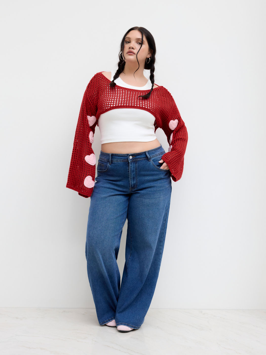 Maglia Girocollo con Cuore Intagliato e Coprispalle, Esalta le Curve anche Taglie Forti