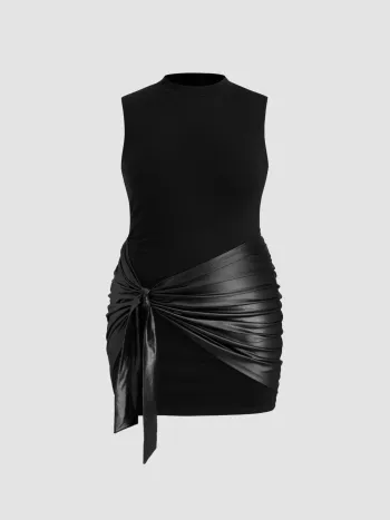 High Neck Ruched Knotted Mini Dress Curve & Plus