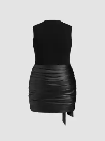 High Neck Ruched Knotted Mini Dress Curve & Plus