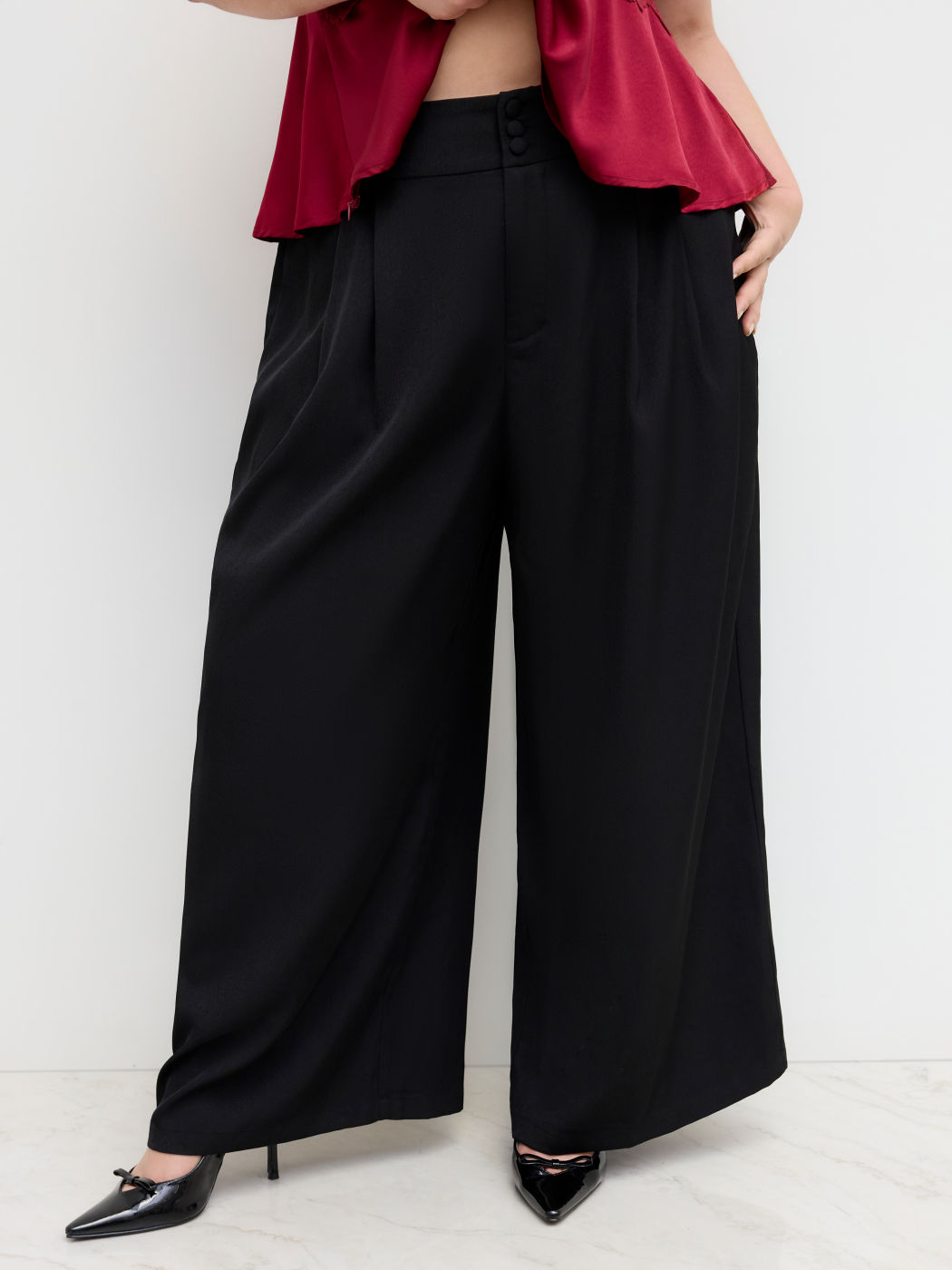 High Rise Pleated Wide Leg Trousers Curve & Plus