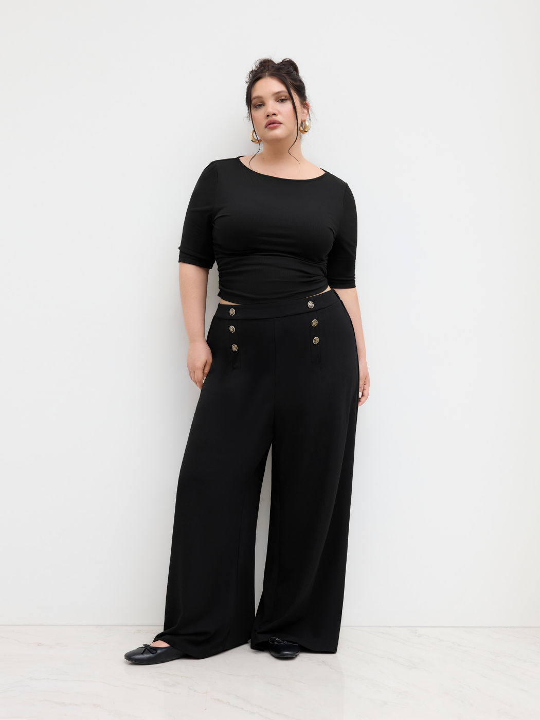 Double Breasted Mid Rise Wide Leg Trousers Curve & Plus
