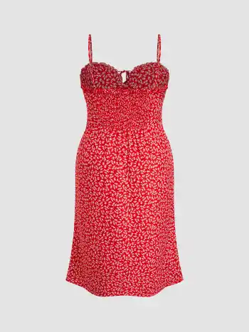 Zuckerbabe Blumenmuster Knopf-Midi-Kleid Kurve & Plus