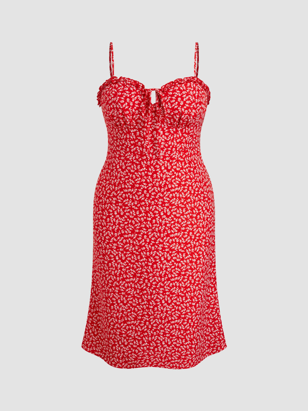 Sweetheart Ditsy Floral Lettuce Trim Knotted Midi Dress Curve & Plus