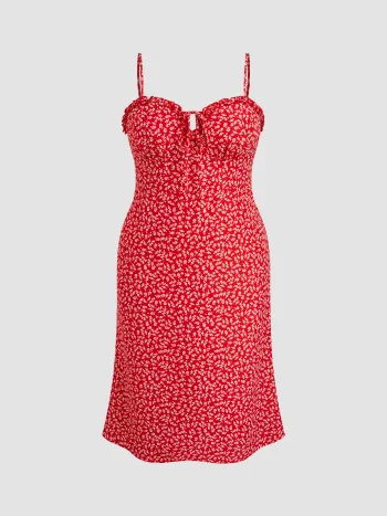 Zuckerbabe Blumenmuster Knopf-Midi-Kleid Kurve & Plus