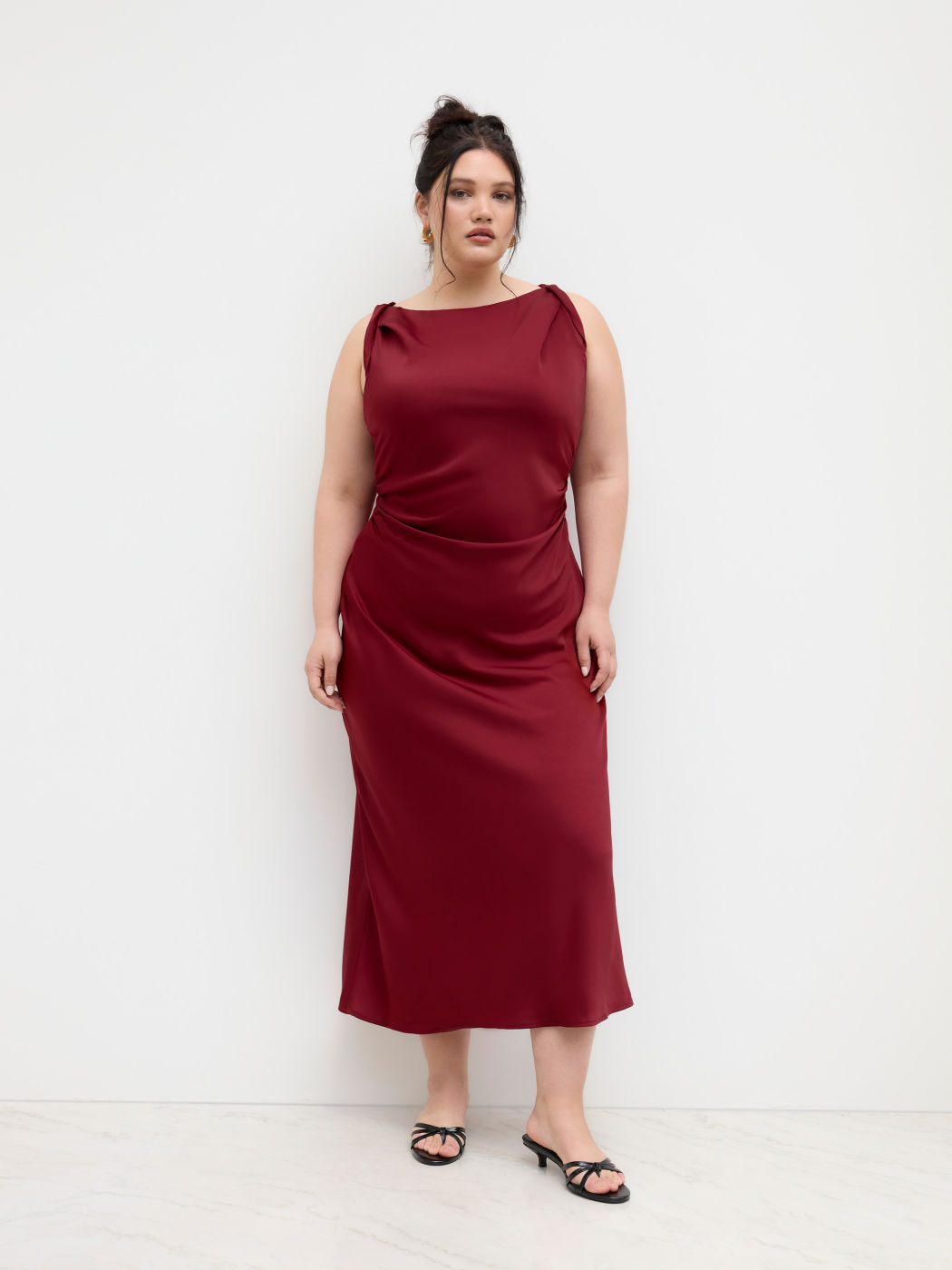 Satin Boat Neck Ruched Maxi Dress Curve & Plus