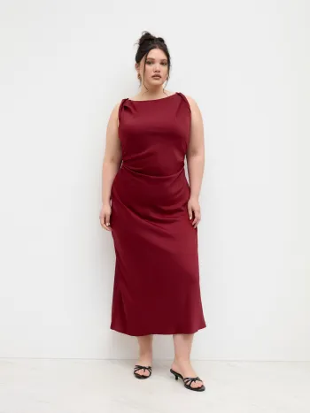 Satin Boat Neck Ruched Maxi Dress Curve & Plus