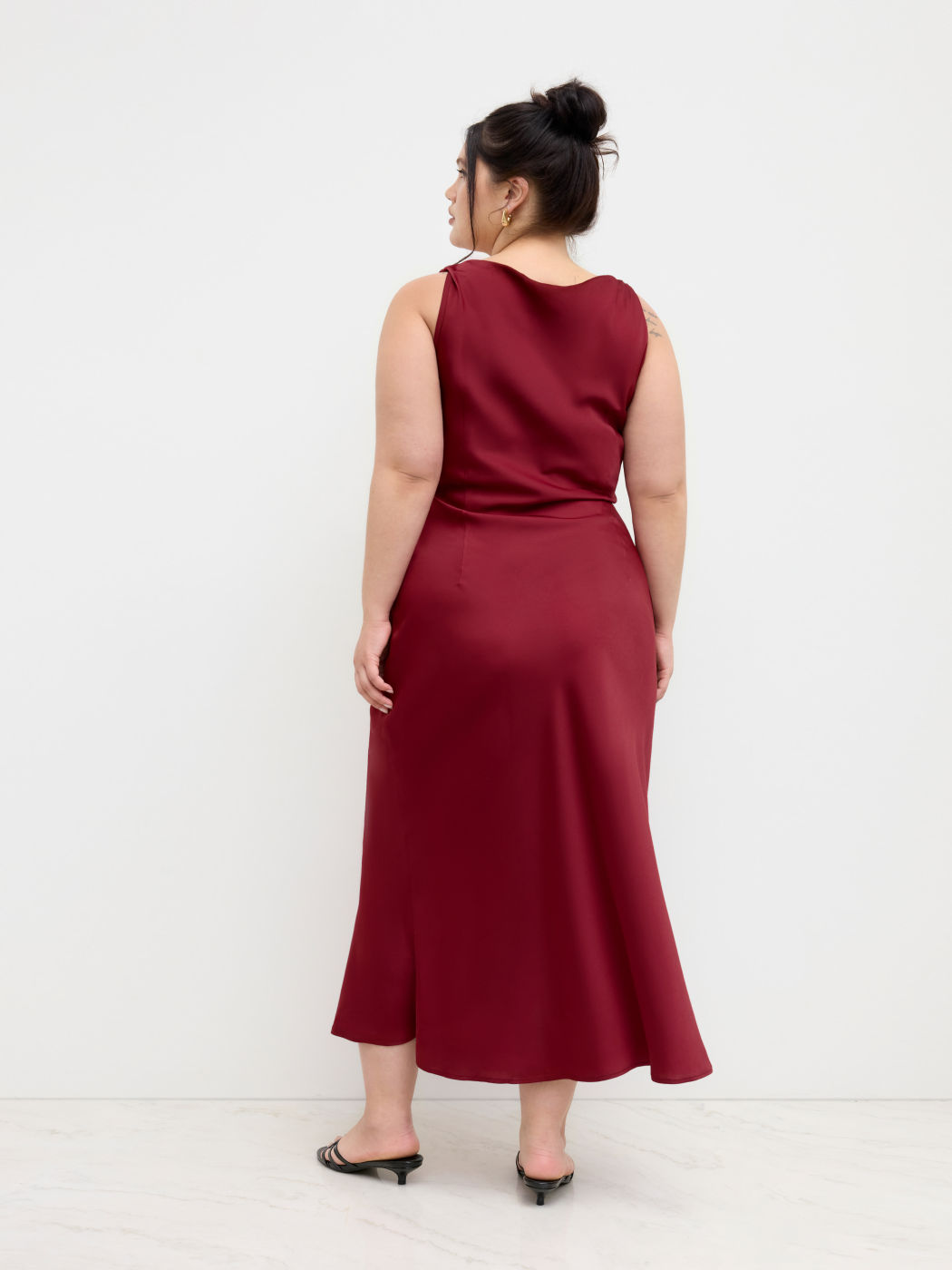 Satin Boat Neck Ruched Maxi Dress Curve & Plus
