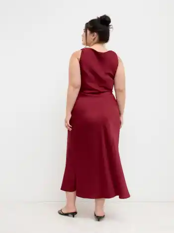 Satin Boat Neck Ruched Maxi Dress Curve & Plus