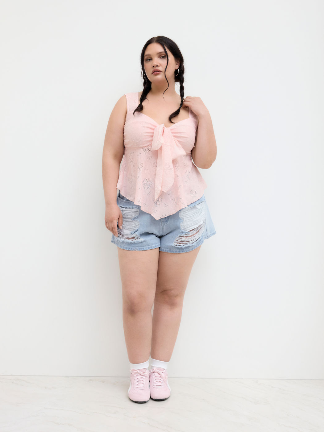 Denim Mid Rise Ripped Shorts Curve & Plus