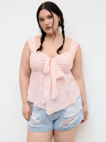 Spitze Herzausschnitt Schleifen-Tanktop Kurve & Plus