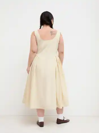 Linen-blend Boat Neck Backless Ruffle Hem Midi Dress Curve & Plus