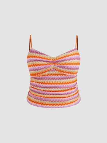 Boho-Streifen-Cami-Top mit quadratischem Halsausschnitt