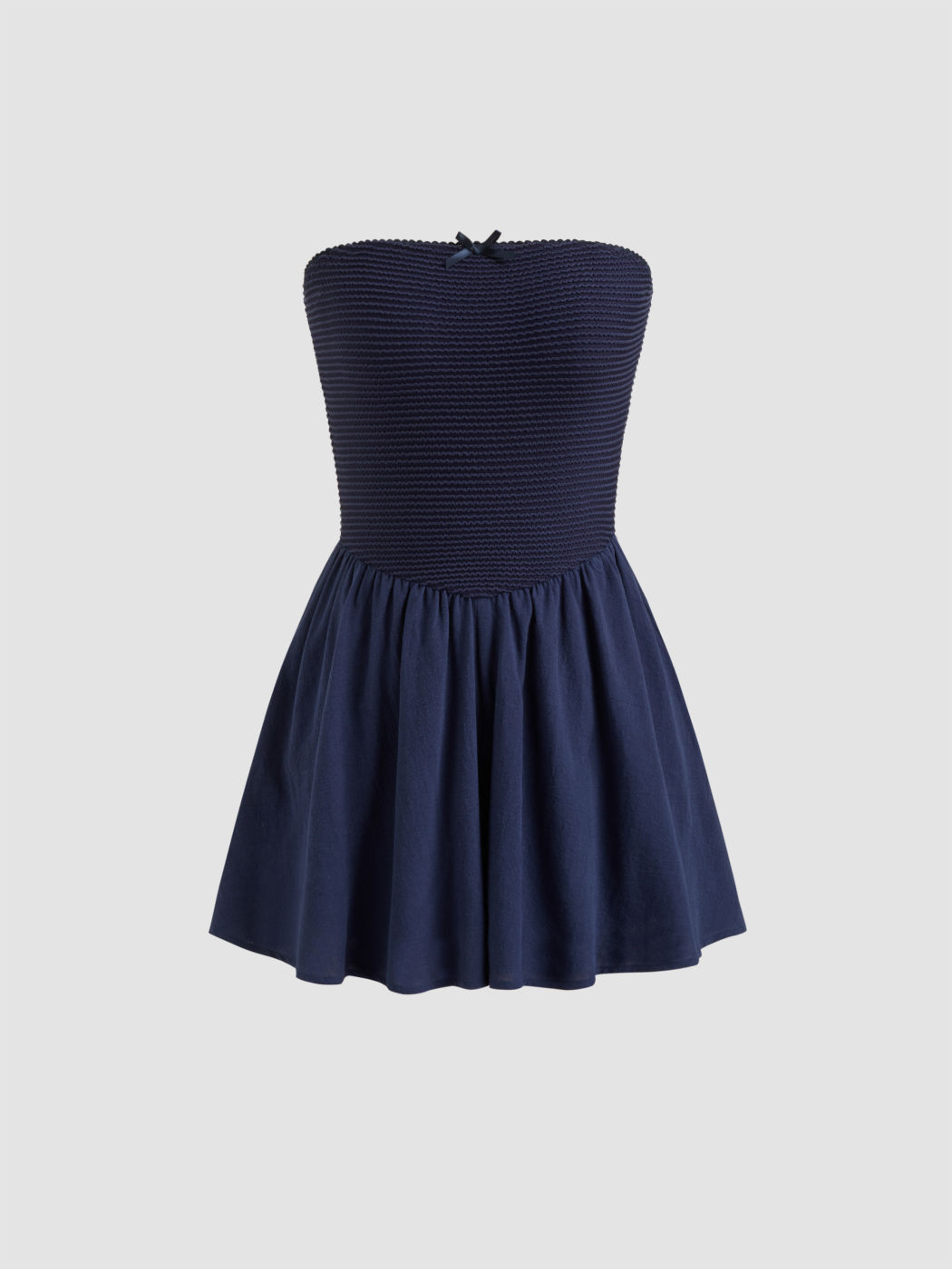 Cotton Texture Bandeau Bowknot Ruffle Hem Romper