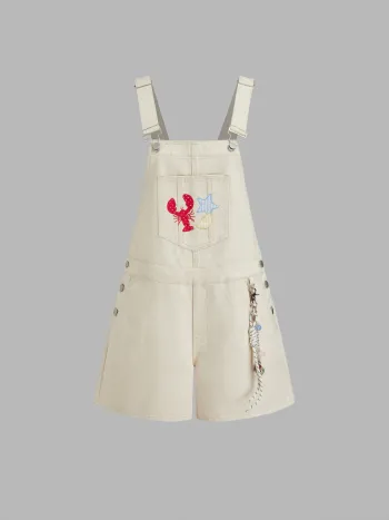 Jeans-Romper mit Hummer- und Stern-Applikationen und Anhänger