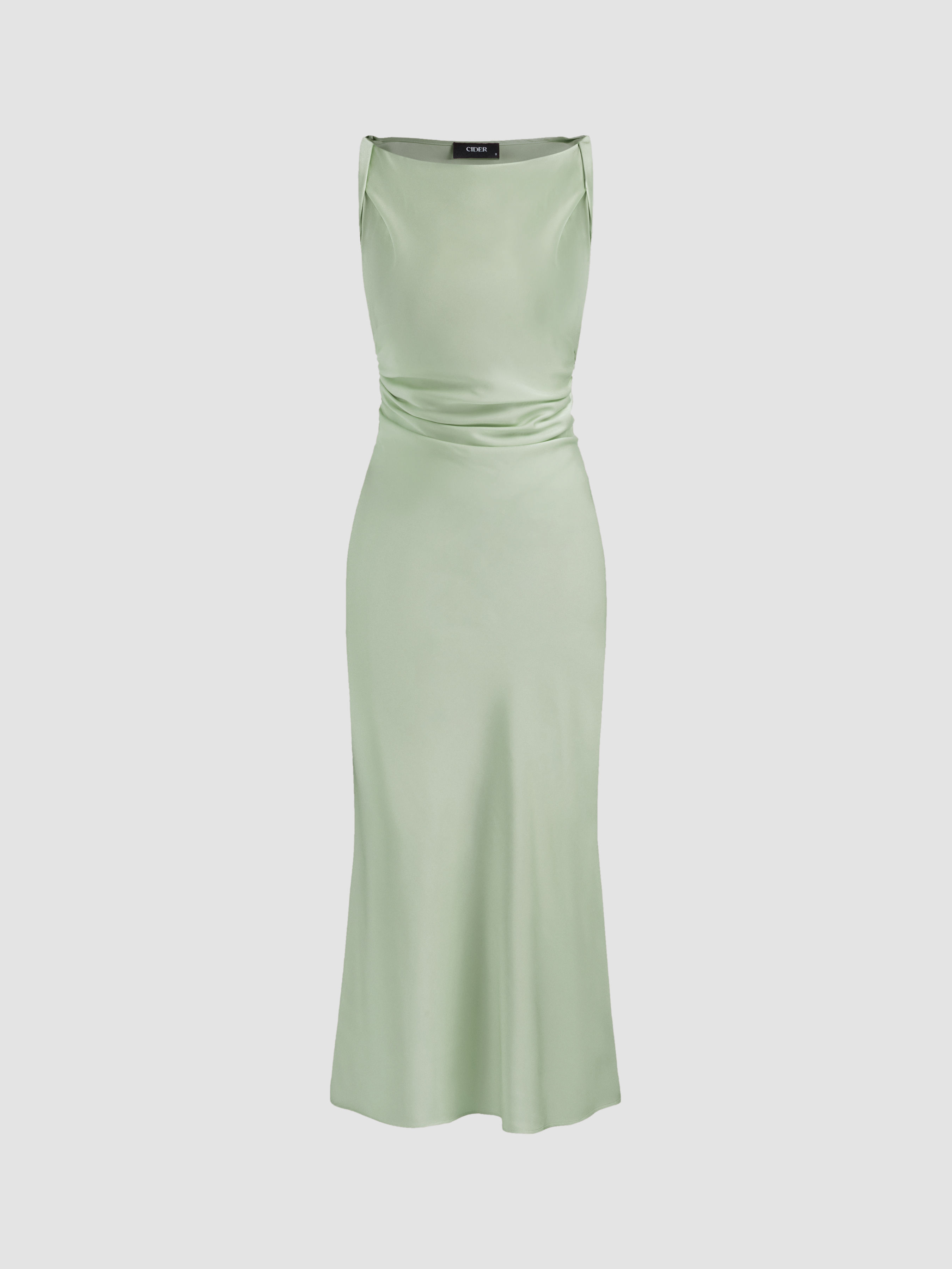 Satin Satin Boat Neck Ruched Maxi Dress For Work