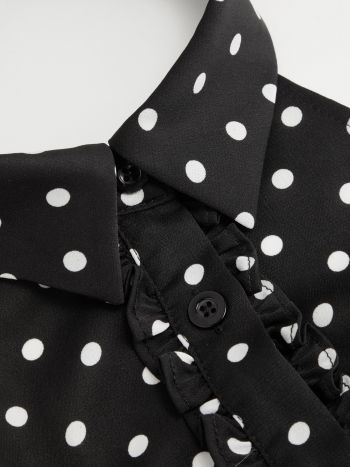 Halter Collar Polka Dot Lettuce Trim Shirred Tank Top