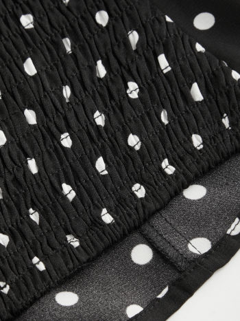 Halter Collar Polka Dot Lettuce Trim Shirred Tank Top