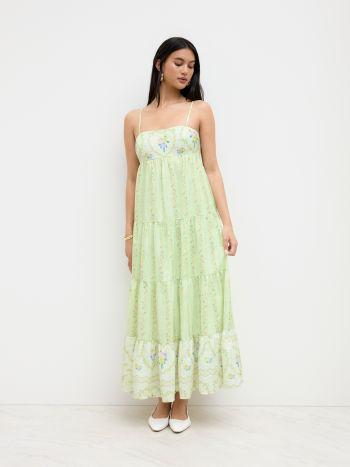 Square Neck Ditsy Floral Shirred Tiered Cami Maxi Dress