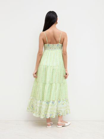 Square Neck Ditsy Floral Shirred Tiered Cami Maxi Dress