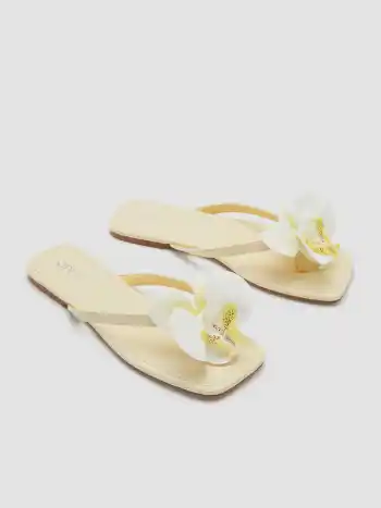 FLOWER DECOR FAUX LEATHER FLIP FLOPS