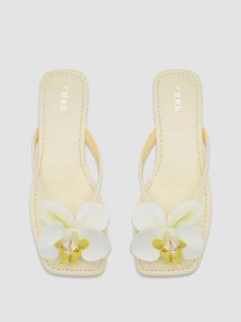 FLOWER DECOR FAUX LEATHER FLIP FLOPS