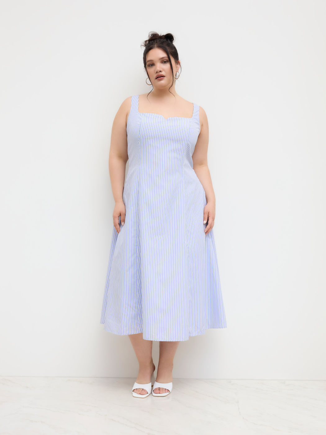 U-neckline Stripe Ruffle Hem Midi Dress Curve & Plus
