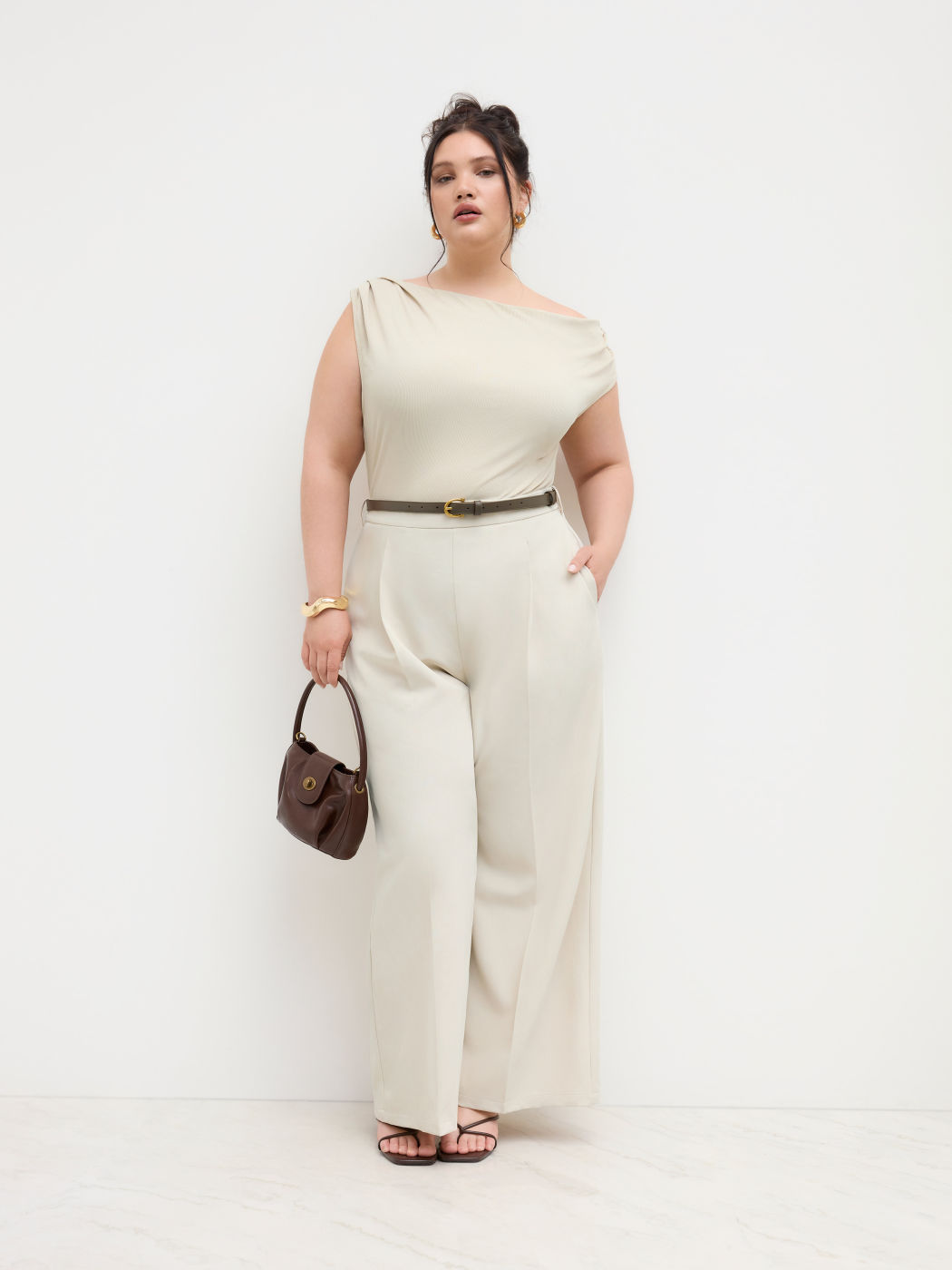 Asymmetrical Neck Ruched Jumpsuit With Belt Curve & Plus