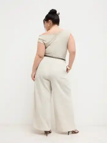 Asymmetrical Neck Ruched Jumpsuit With Belt Curve & Plus