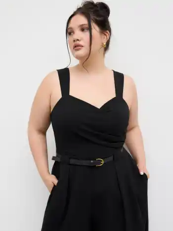 V-neck Ruched Wrap Jumpsuit With Belt Curve & Plus