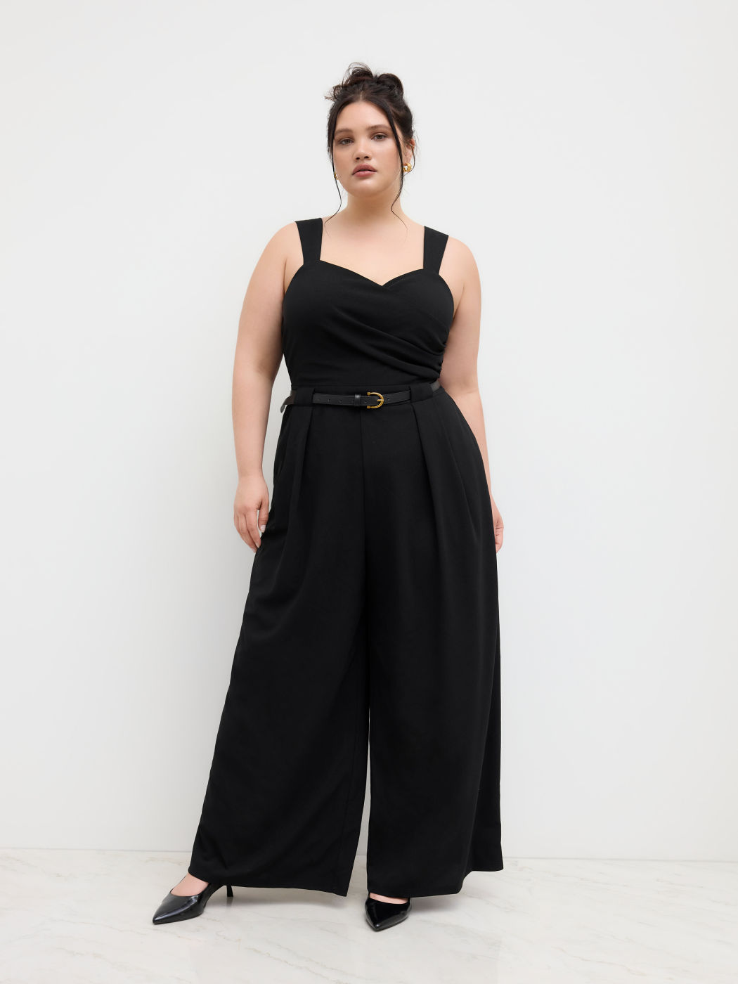 V-neck Ruched Wrap Jumpsuit With Belt Curve & Plus