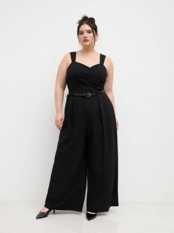 V-neck Ruched Wrap Jumpsuit With Belt Curve & Plus