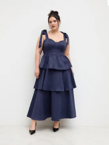 Jacquard Sweetheart Bowknot Layered Maxi Dress Curve & Plus