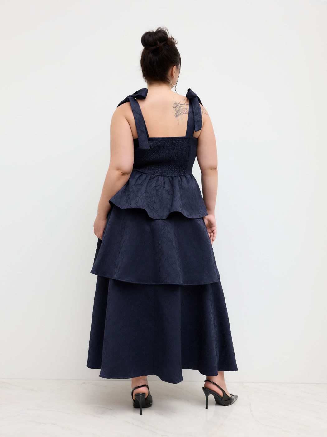 Jacquard Sweetheart Bowknot Layered Maxi Dress Curve & Plus